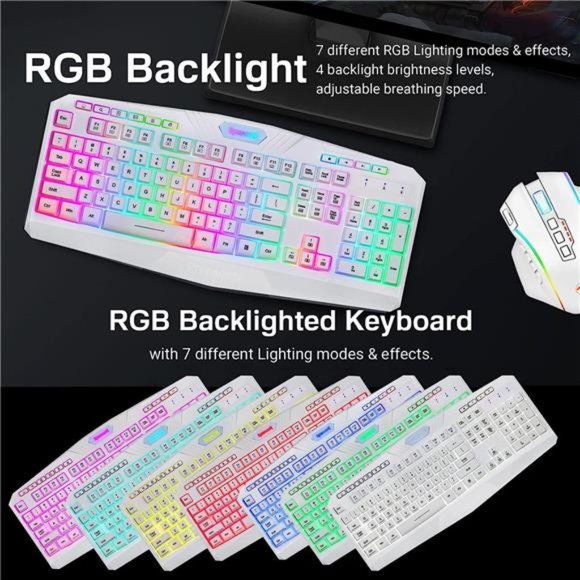 GamingKeyboard,RGB LED Backlit,Multimedia Keys,Silent USBKeyboard with WristRest - Picture 4 of 6
